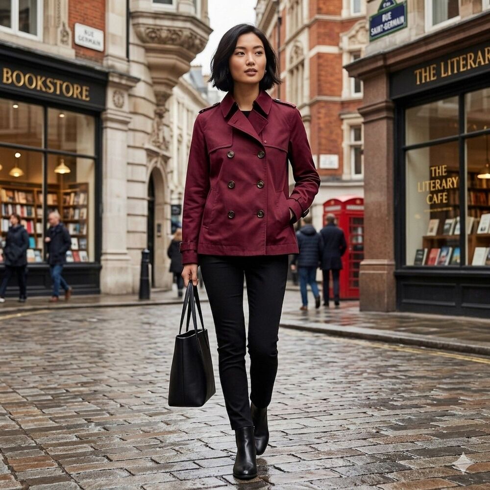 Banana Republic double-breasted short Military trench Jacket Burgundy Size S